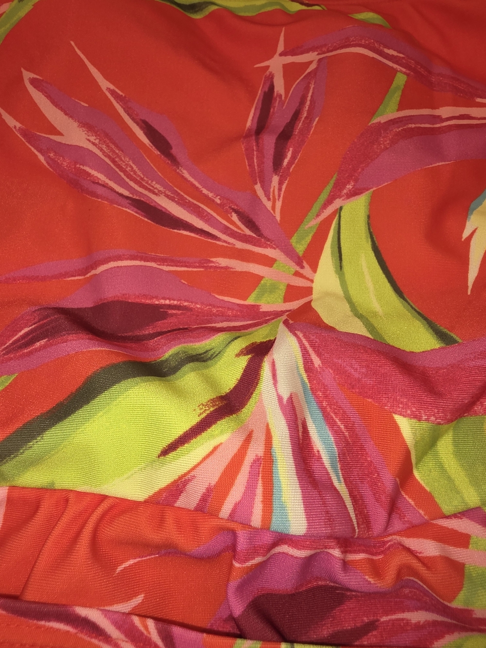 Old Navy Coral Tropical One-Piece Swimsuit with Lime & Pink Leaf Print - Picture 3 of 15